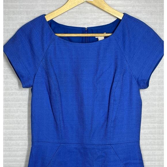 J Crew Basketweave Dress Size 2 Bright Grotto Blue Textured Pencil Career Office - Picture 3 of 8